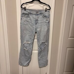 AE super high rise ankle straight distressed jeans
